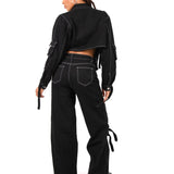 Black Contrast Stitch & Buckle Straight Leg Jeans - Liquor n Poker
