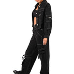 Black Contrast Stitch & Buckle Straight Leg Jeans - Liquor n Poker