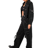 Black Contrast Stitch & Buckle Straight Leg Jeans - Liquor n Poker