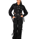 Black Contrast Stitch & Buckle Straight Leg Jeans - Liquor n Poker