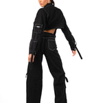 Black Contrast Stitch & Utility Pocket Cropped Denim Jacket - Liquor n Poker