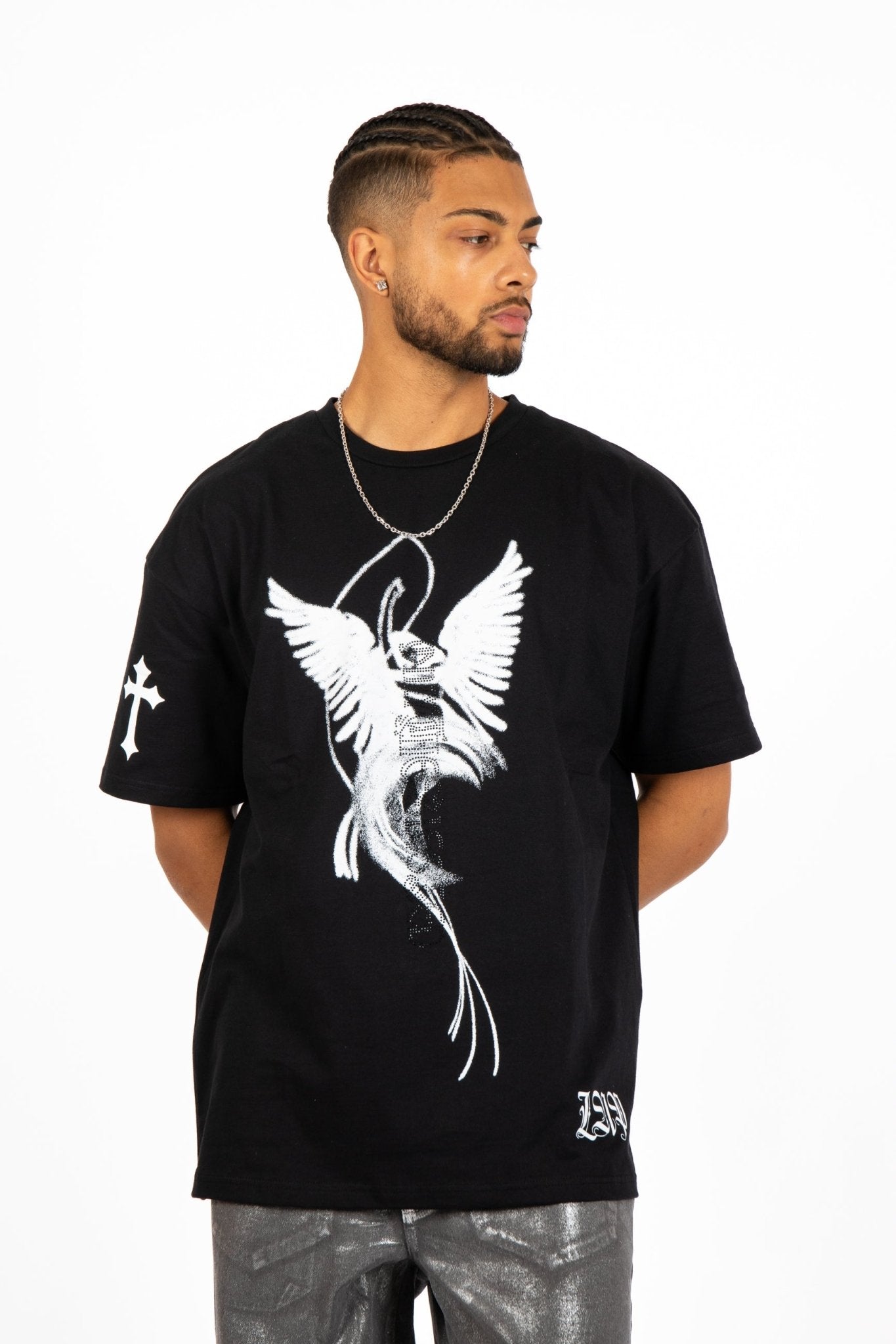 Black Diamanté Graphic Printed T-Shirt - Liquor n Poker