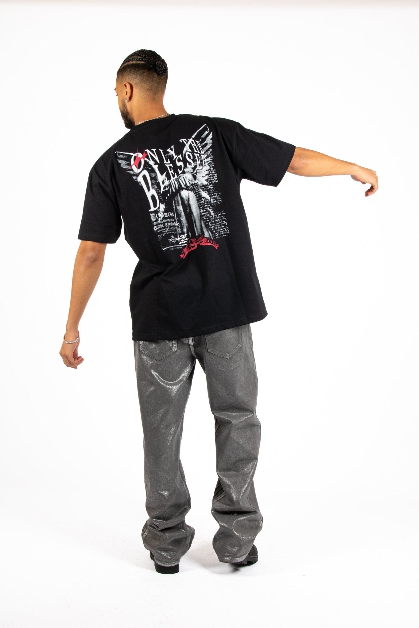 Black Diamanté Graphic Printed T-Shirt - Liquor n Poker