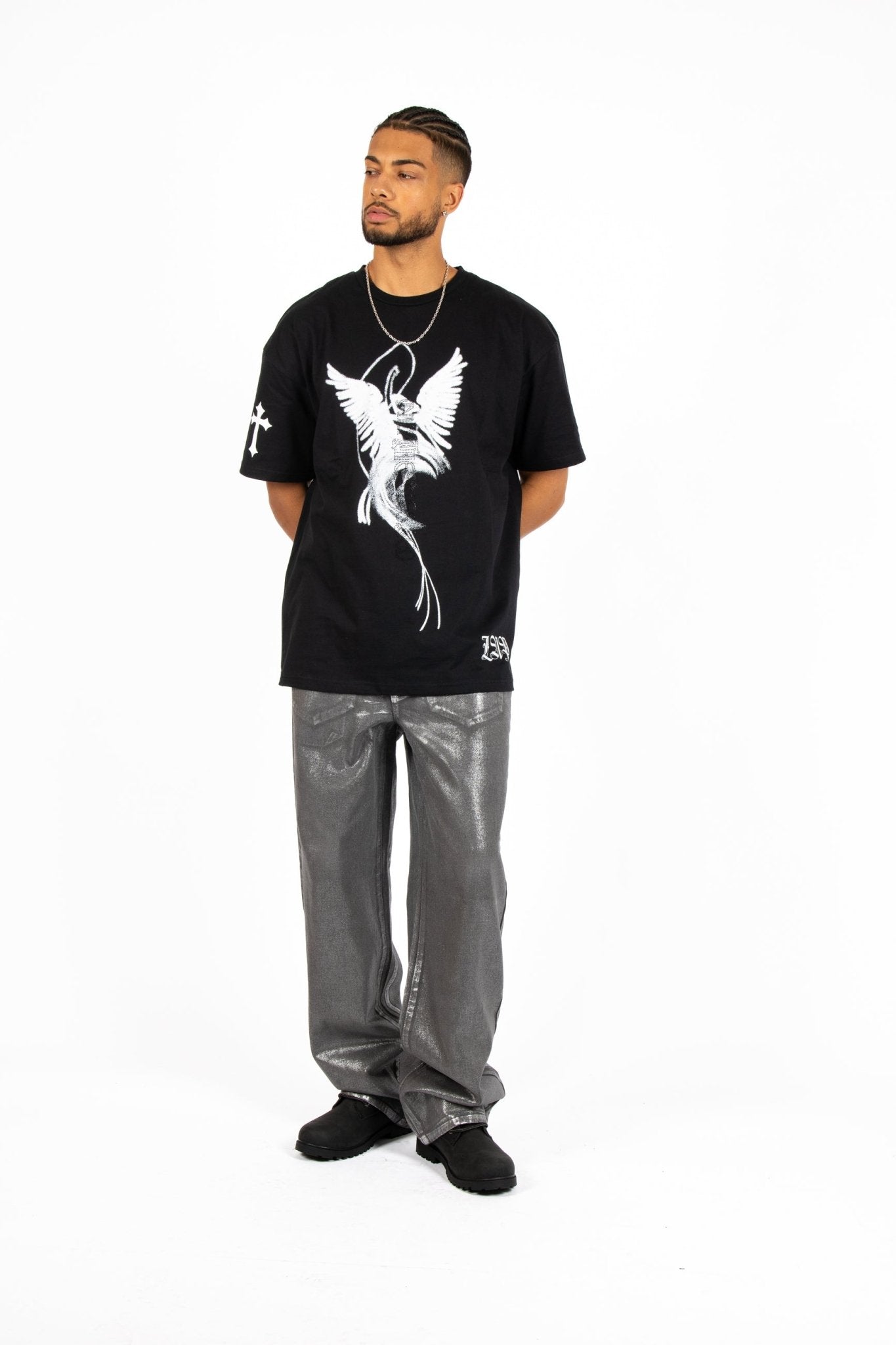 Black Diamanté Graphic Printed T-Shirt - Liquor n Poker