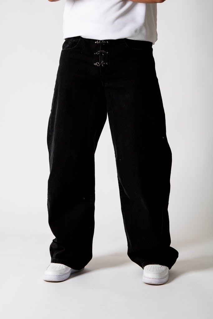 Black Fireman Clasp Baggy Jeans - Liquor n Poker