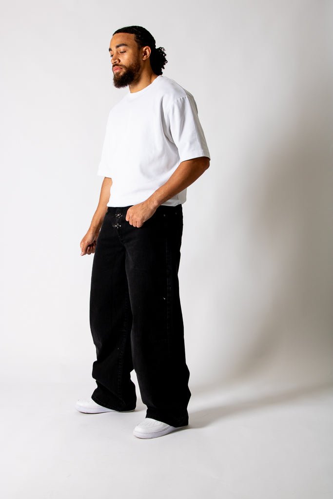 Black Fireman Clasp Baggy Jeans - Liquor n Poker