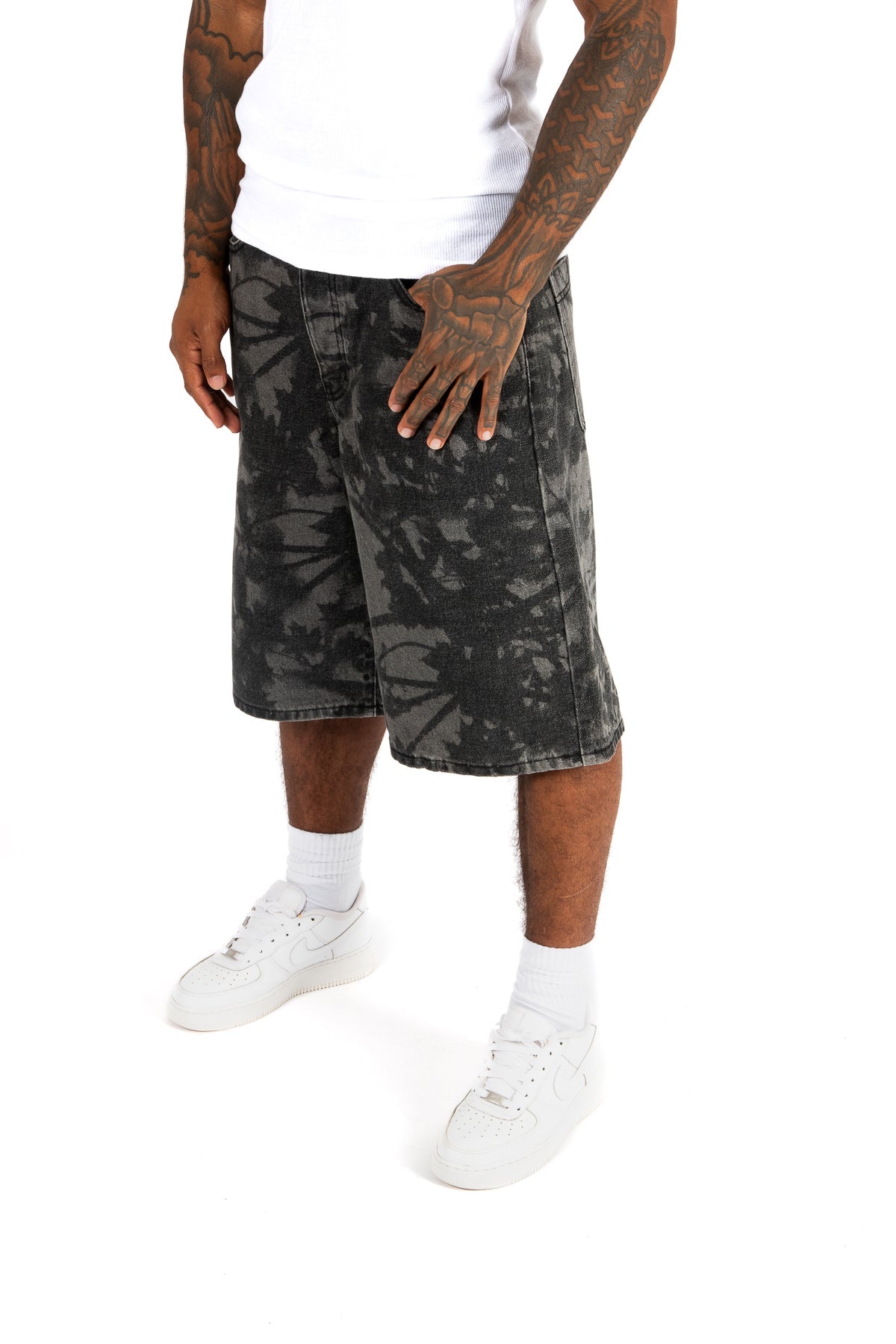 Black Floral Printed Denim Jorts - Liquor n Poker