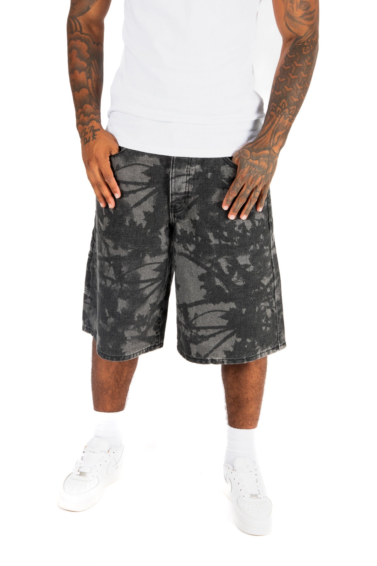 Black Floral Printed Denim Jorts - Liquor n Poker