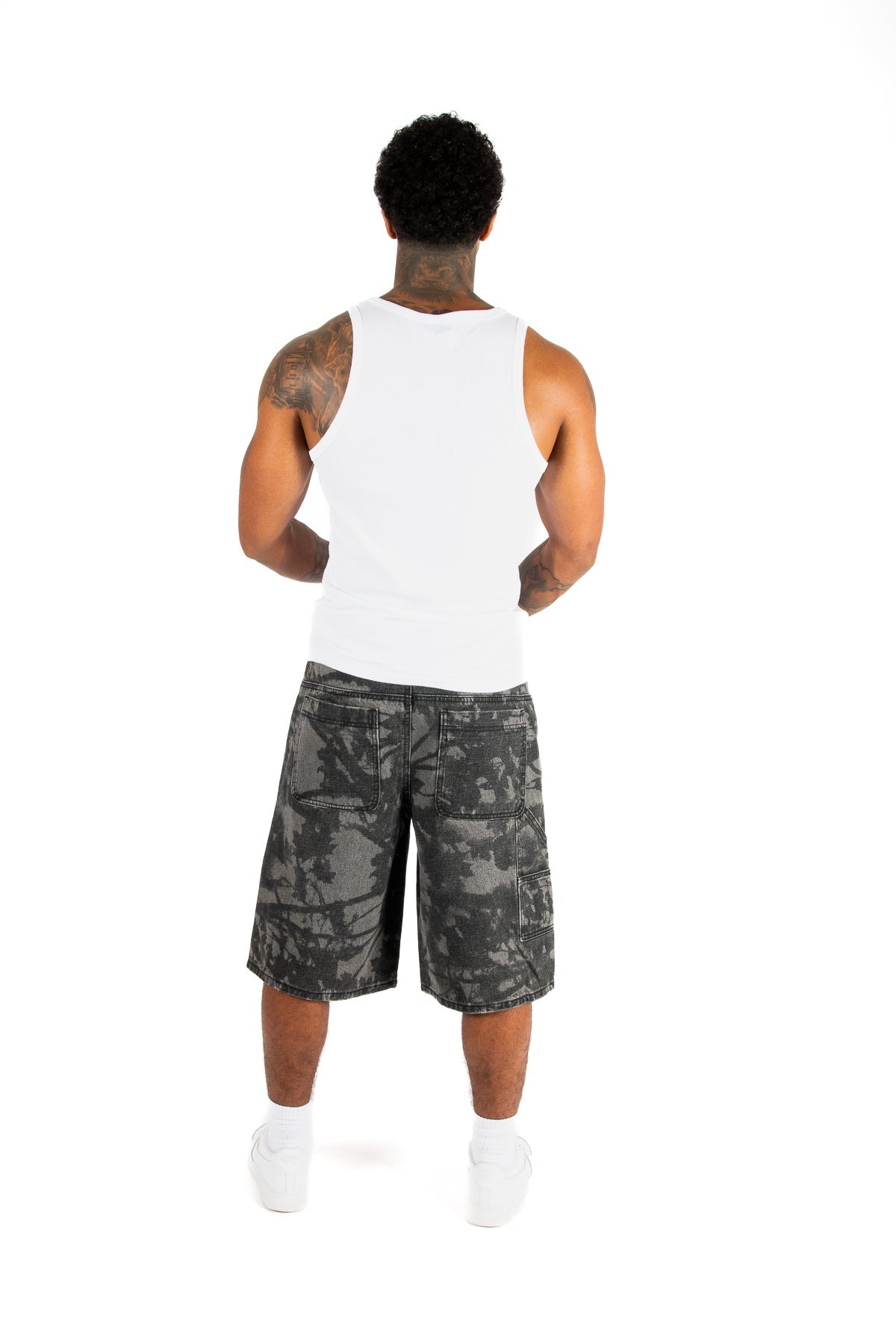 Black Floral Printed Denim Jorts - Liquor n Poker