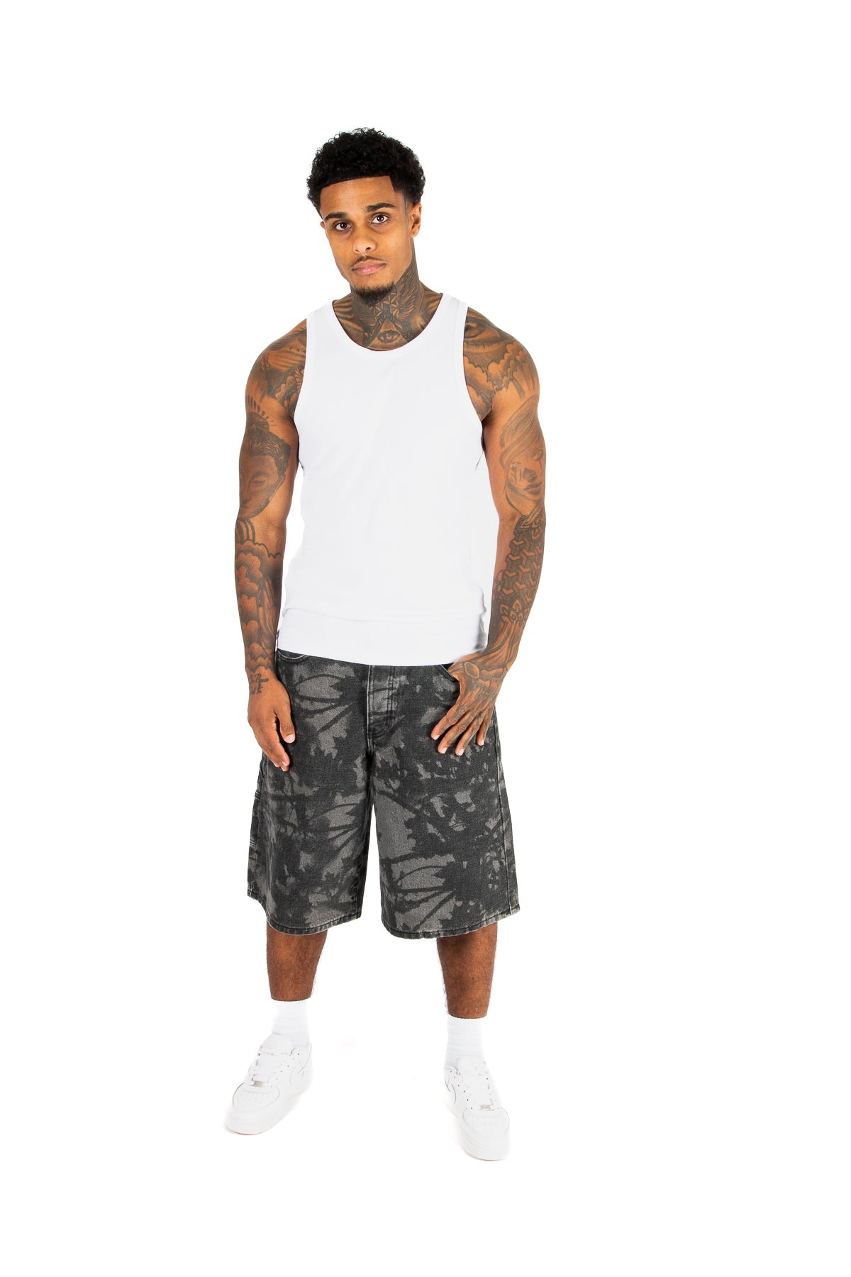 Black Floral Printed Denim Jorts - Liquor n Poker