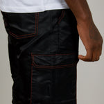 Black Out Nylon Cargo Trouser With Neon Orange Stitch - Liquor n Poker