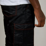 Black Out Nylon Cargo Trouser With Neon Orange Stitch - Liquor n Poker