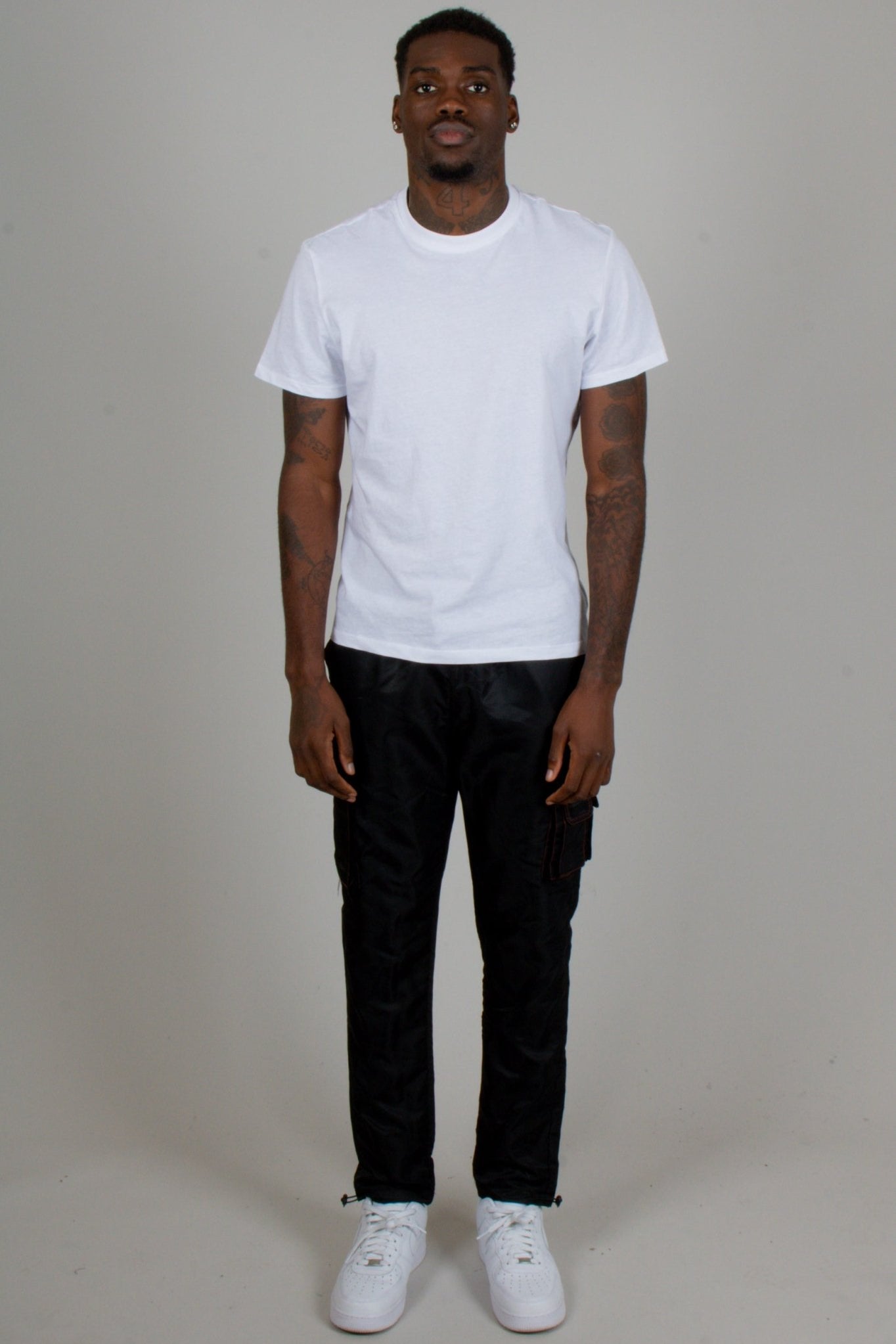 Black Out Nylon Cargo Trouser With Neon Orange Stitch - Liquor n Poker