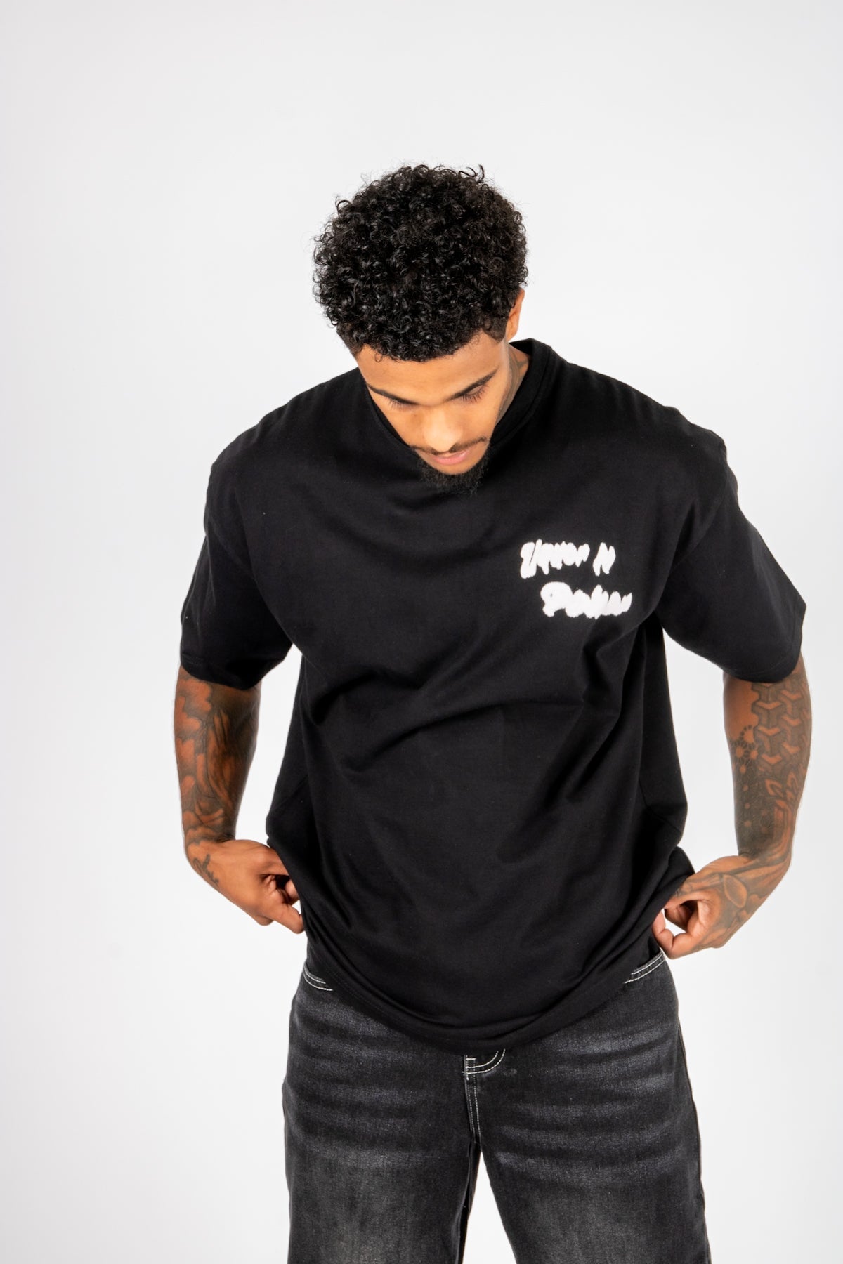 Black Oversized Bird Graphic Back Printed T-Shirt - Liquor n Poker