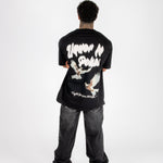 Black Oversized Bird Graphic Back Printed T-Shirt - Liquor n Poker