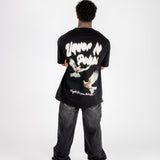 Black Oversized Bird Graphic Back Printed T-Shirt - Liquor n Poker