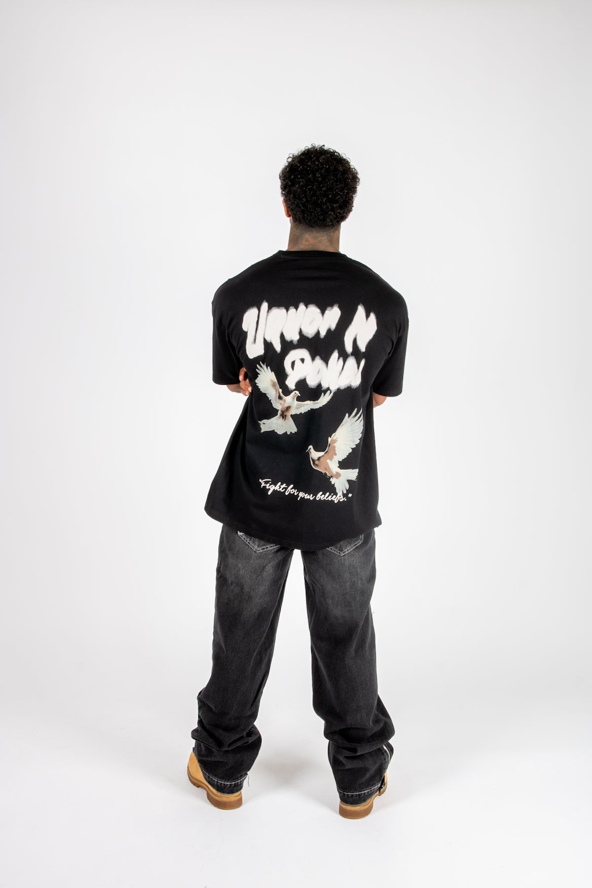 Black Oversized Bird Graphic Back Printed T-Shirt - Liquor n Poker