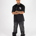 Black Oversized Bird Graphic Back Printed T-Shirt - Liquor n Poker