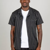 Black Pinstripe Revere Collar Short Sleeve Shirt - Liquor n Poker