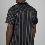 Black Pinstripe Revere Collar Short Sleeve Shirt - Liquor n Poker