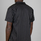 Black Pinstripe Revere Collar Short Sleeve Shirt - Liquor n Poker