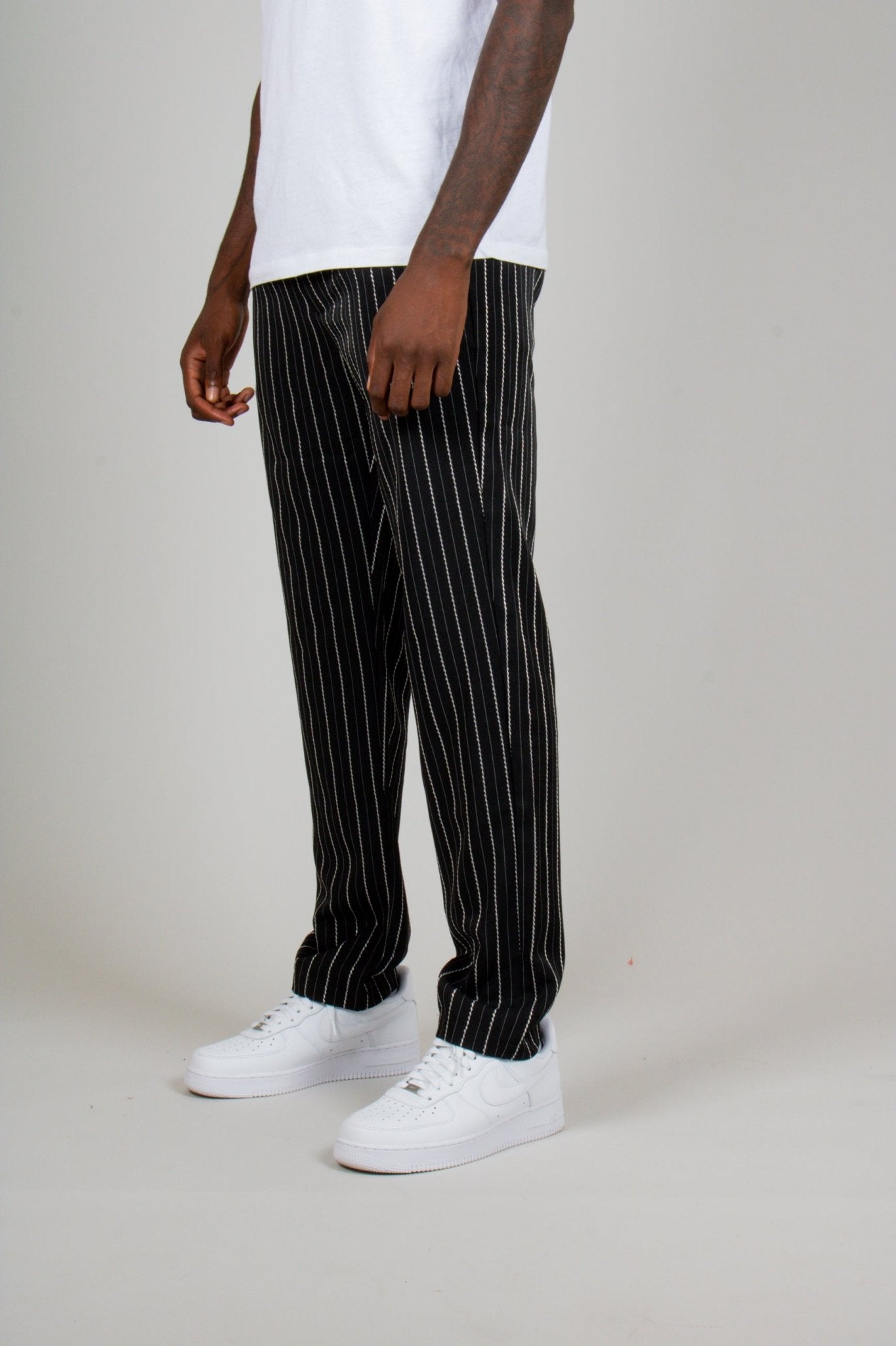 Black Pinstripe Straight Leg Trousers - Liquor n Poker