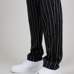 Black Pinstripe Straight Leg Trousers - Liquor n Poker