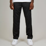 Black Pinstripe Straight Leg Trousers - Liquor n Poker