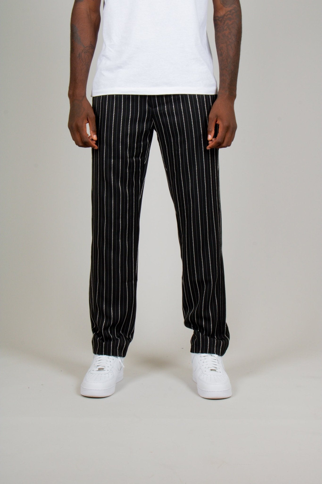 Black Pinstripe Straight Leg Trousers - Liquor n Poker