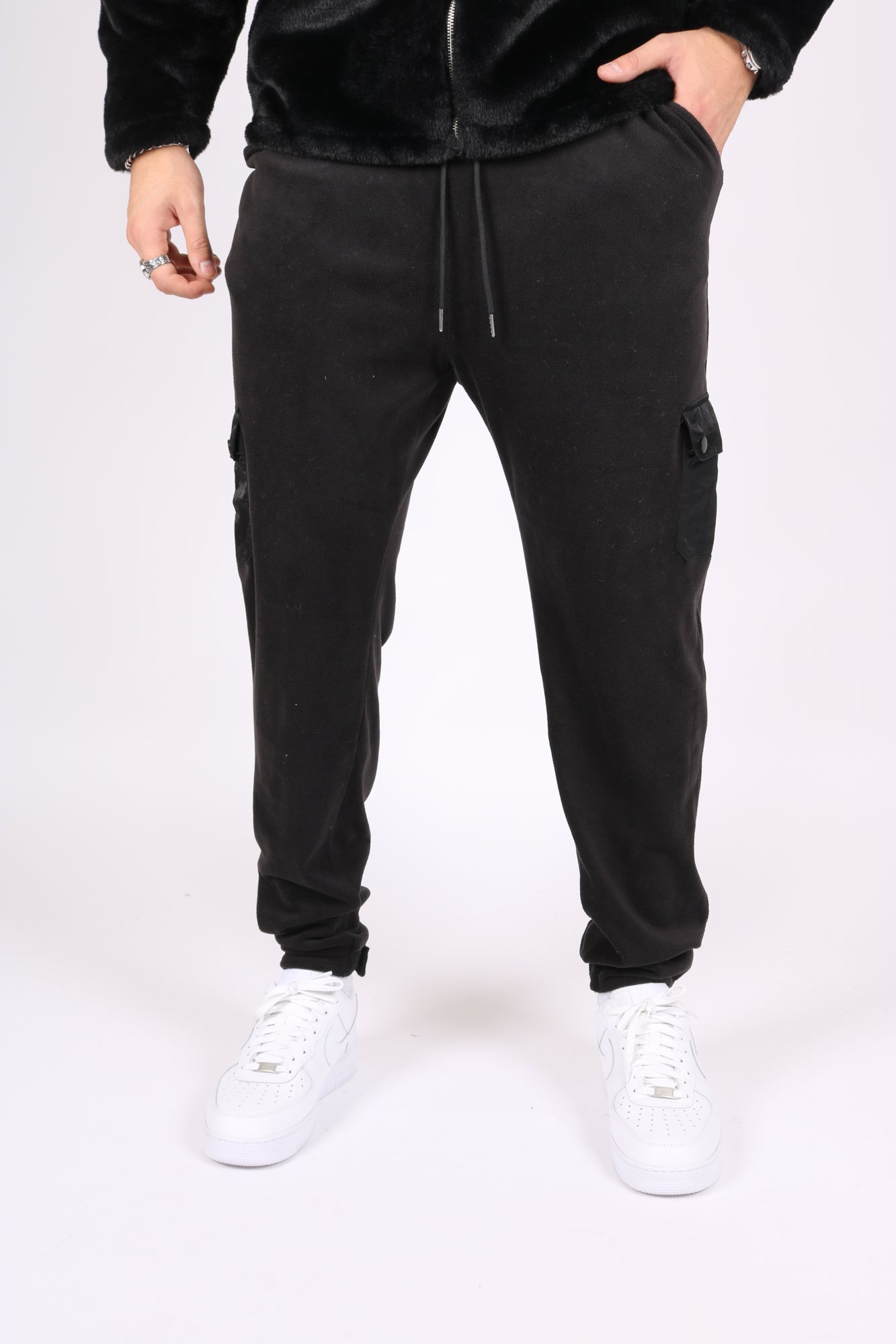 Black Polar Fleece Utility Cargo Joggers - Liquor n Poker