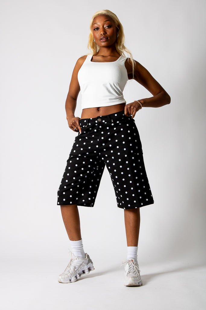 Black Polka Dot Denim Jorts - Liquor n Poker