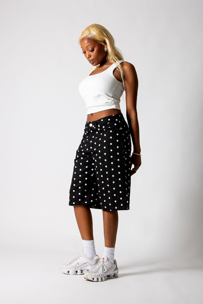 Black Polka Dot Denim Jorts - Liquor n Poker