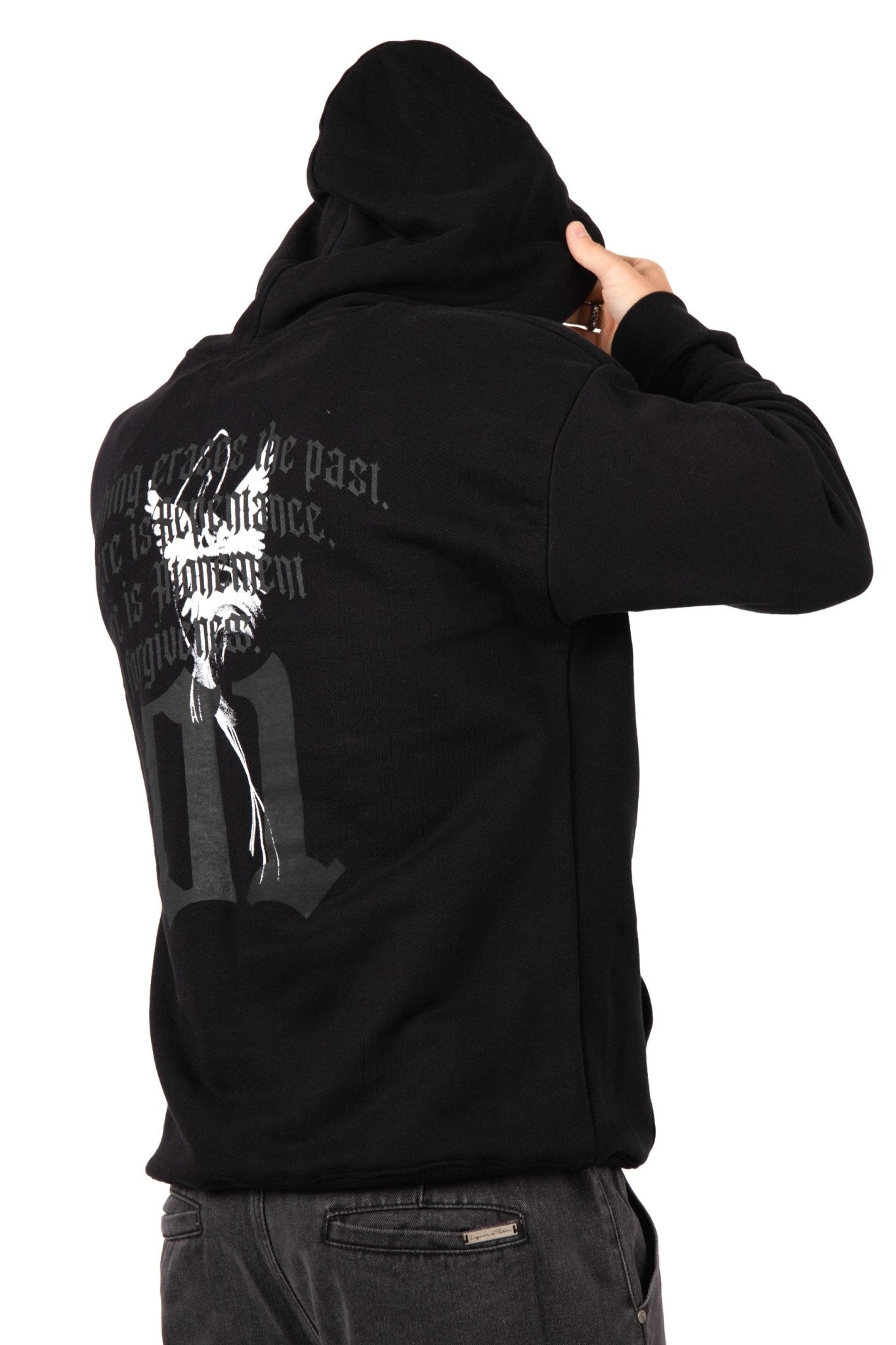 Black Printed 'The Blessed 01' Motif Hoodie - Liquor n Poker