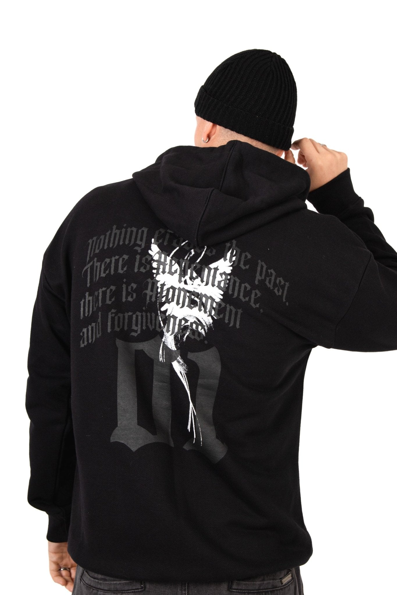 Black Printed 'The Blessed 01' Motif Hoodie - Liquor n Poker