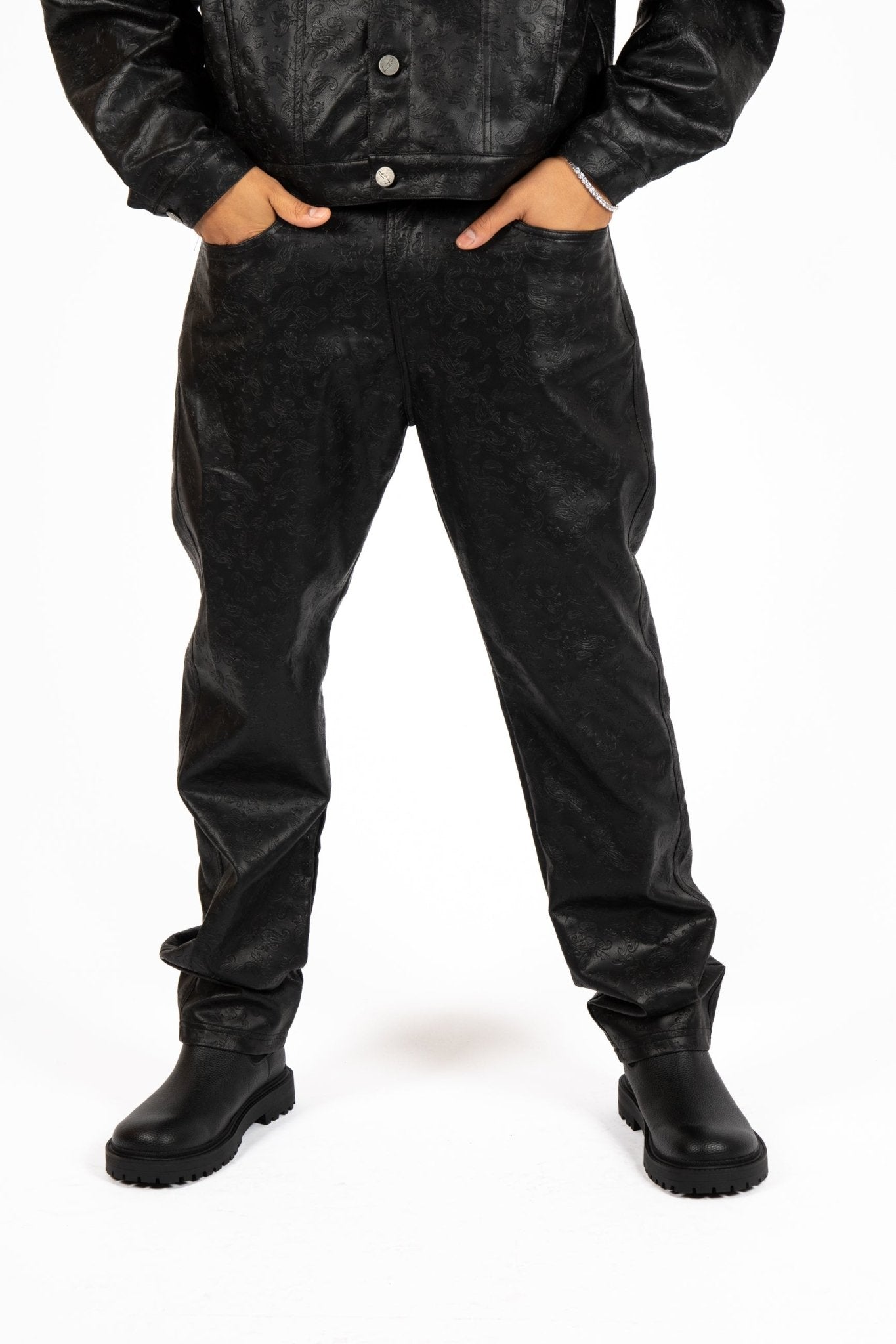 Black Pu Paisley Embossed Trouser - Liquor n Poker