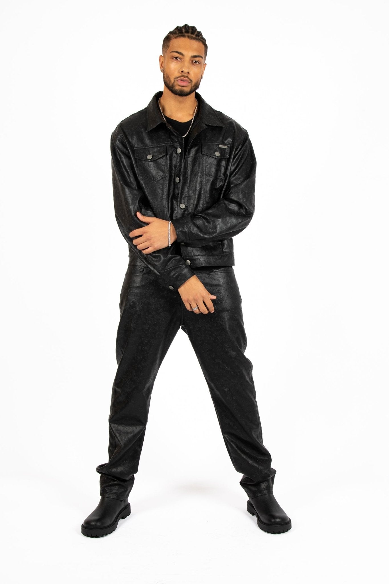 Black Pu Paisley Embossed Trouser - Liquor n Poker