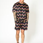 Black Relaxed Multi - Coloured Zigzag Shorts - Liquor n Poker