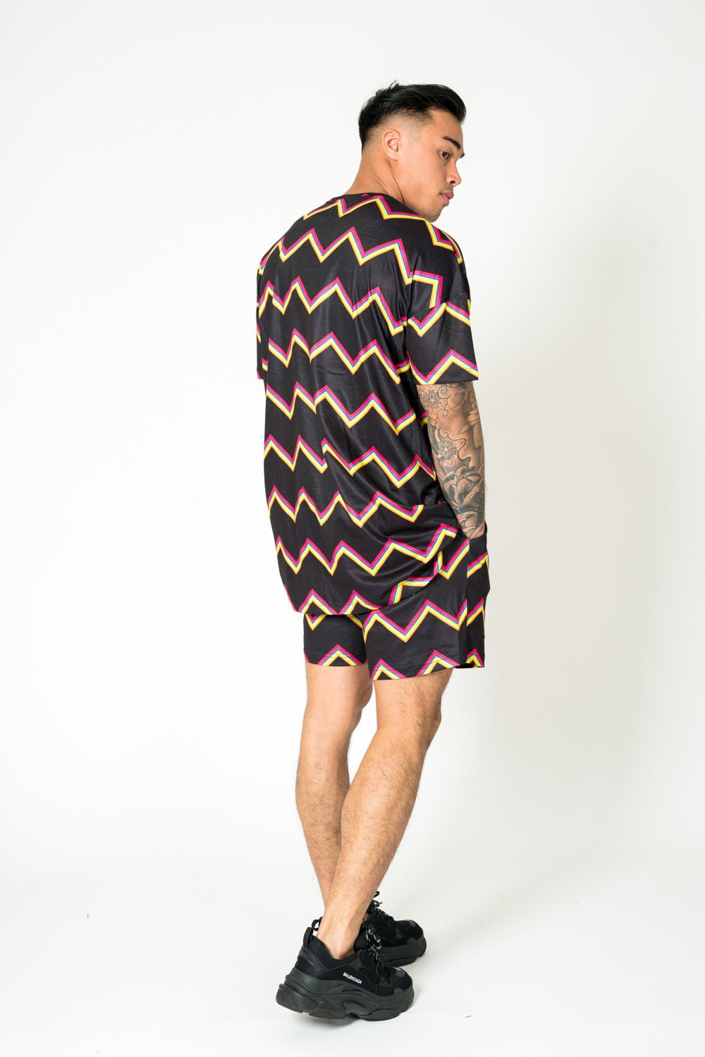 Black Relaxed Multi - Coloured Zigzag Shorts - Liquor n Poker