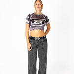Black Ruched Varsity Cropped Tee - Liquor n Poker