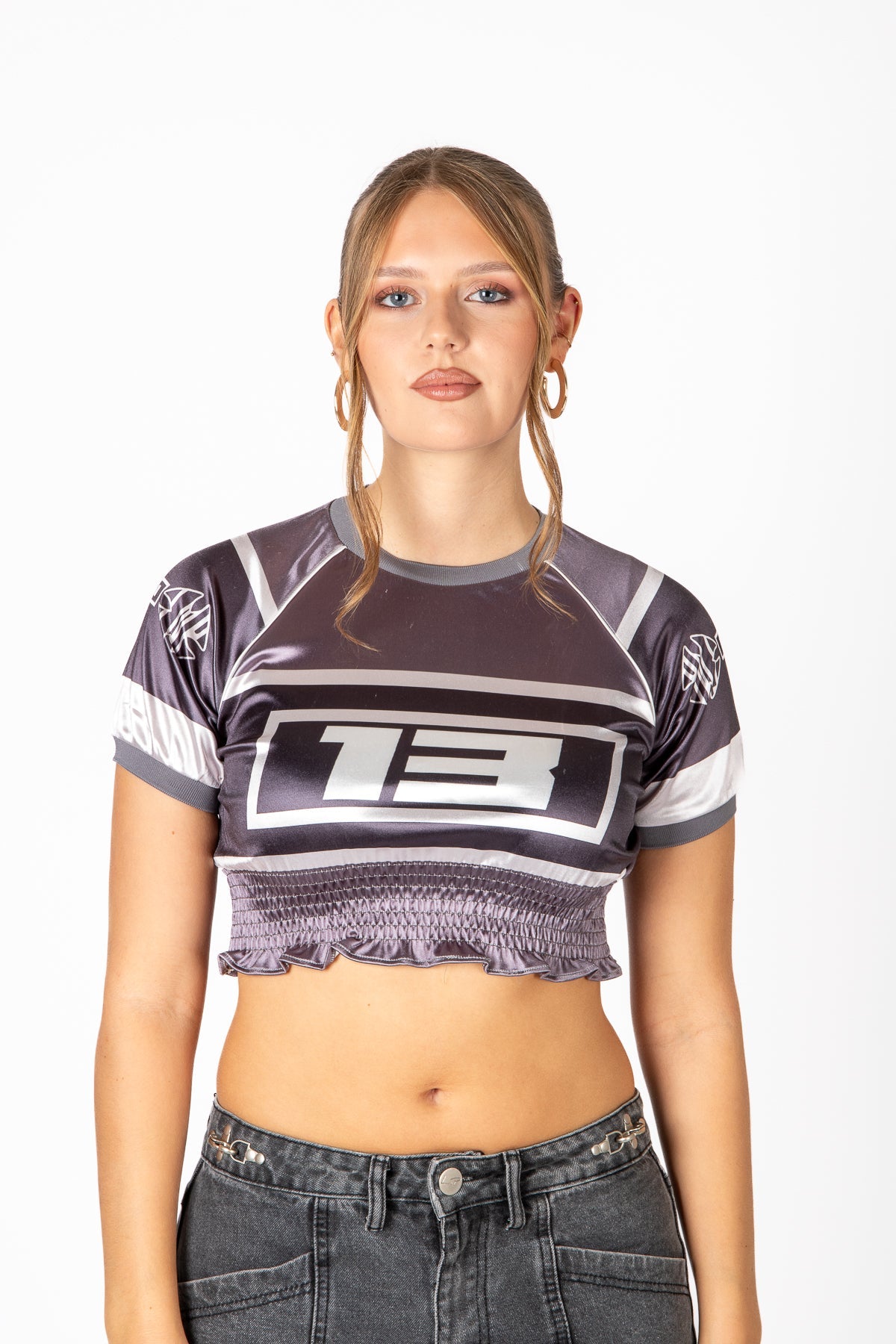 Black Ruched Varsity Cropped Tee - Liquor n Poker