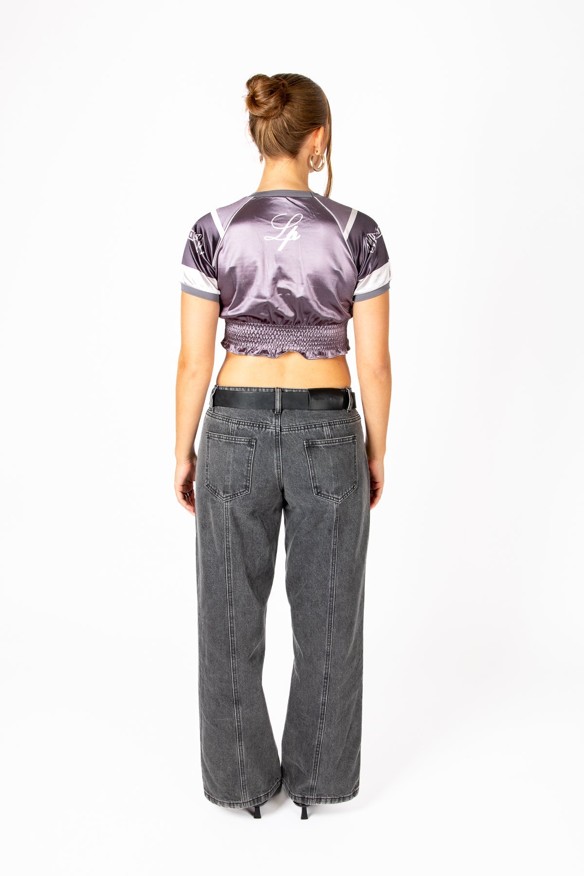 Black Ruched Varsity Cropped Tee - Liquor n Poker