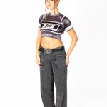 Black Ruched Varsity Cropped Tee - Liquor n Poker