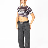 Black Ruched Varsity Cropped Tee - Liquor n Poker
