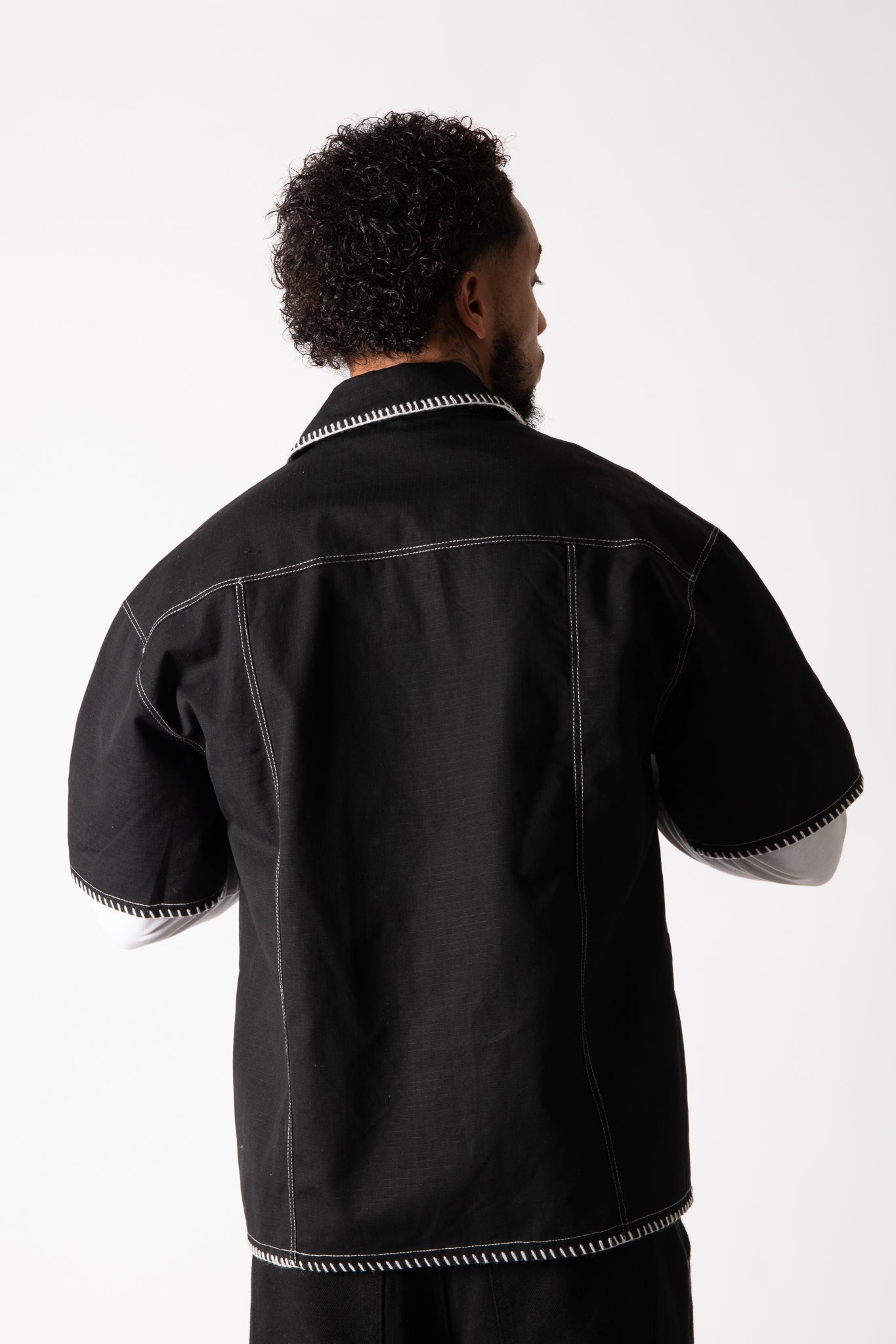 Black Shirt with Chain Stitch Motorshirt Black - Liquor n Poker