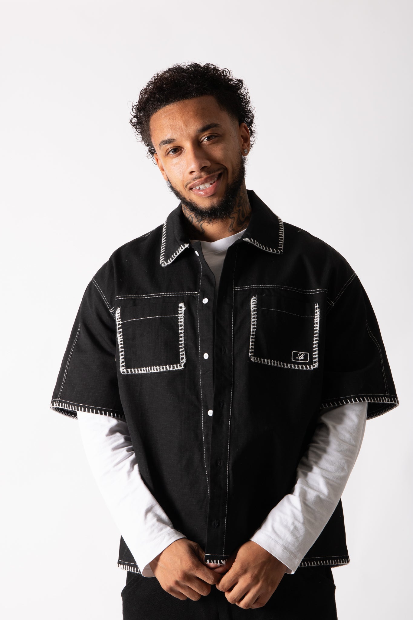 Black Shirt with Chain Stitch Motorshirt Black - Liquor n Poker