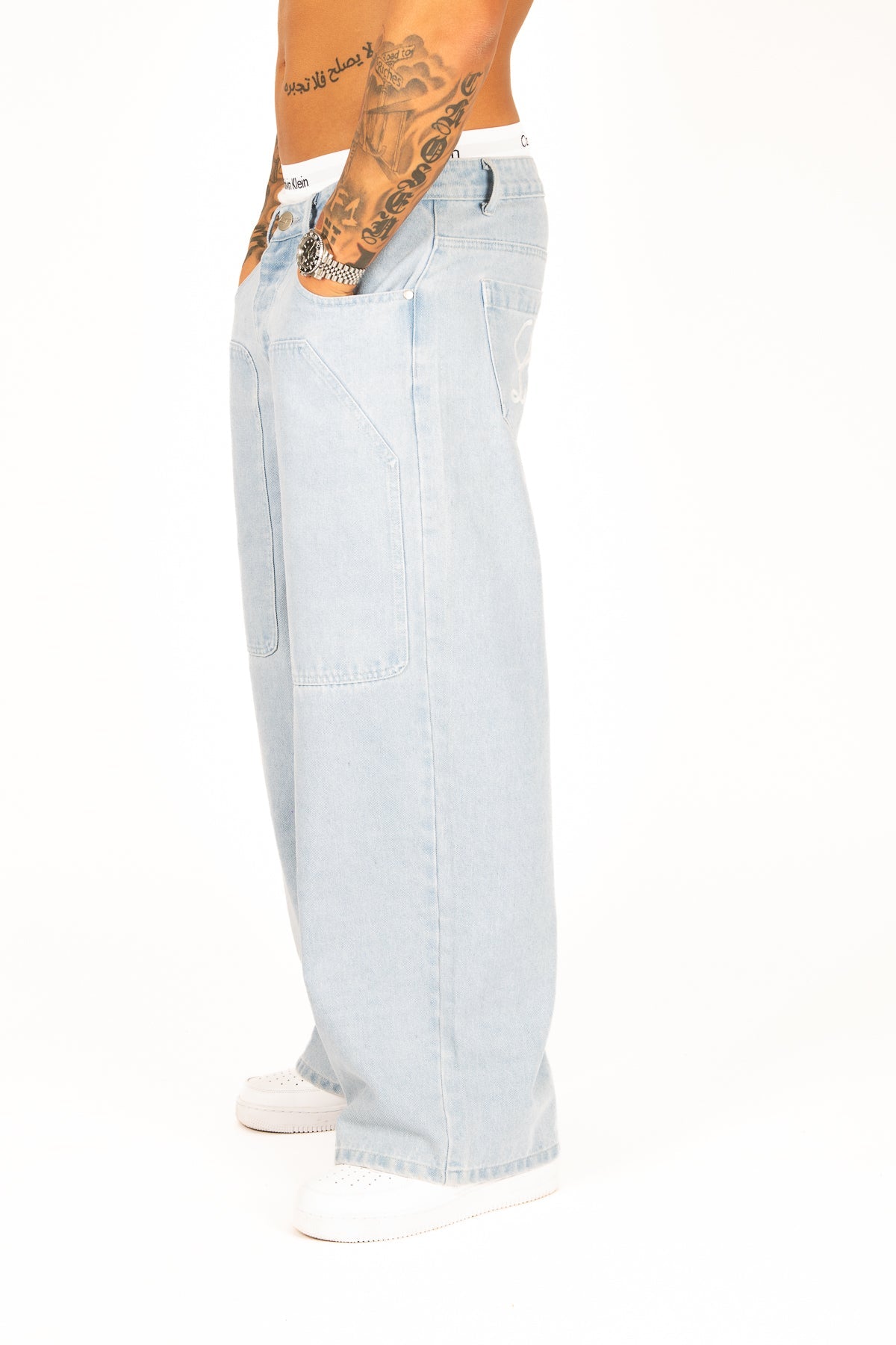 Bleach Wash Denim Baggy Carpenter Jeans - Liquor n Poker