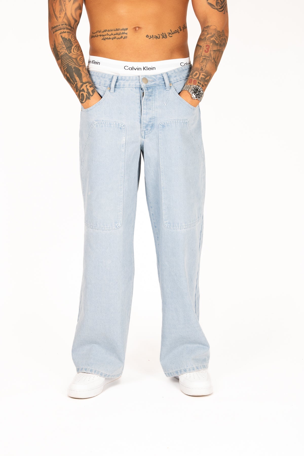 Bleach Wash Denim Baggy Carpenter Jeans - Liquor n Poker