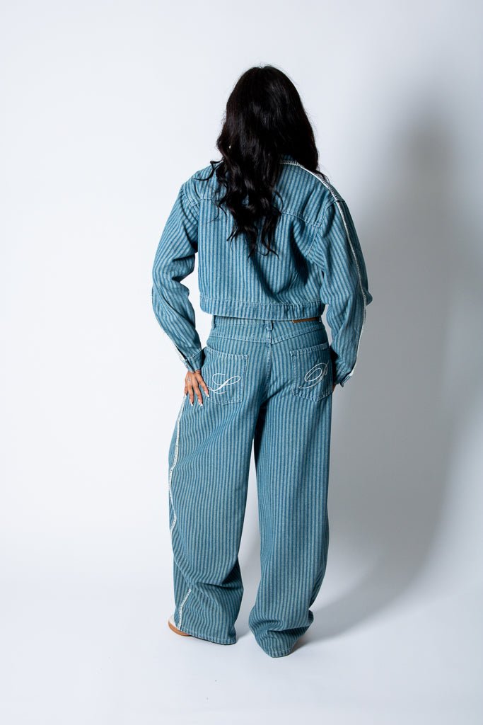 Blue Baggy Pinstripe Jeans - Liquor n Poker
