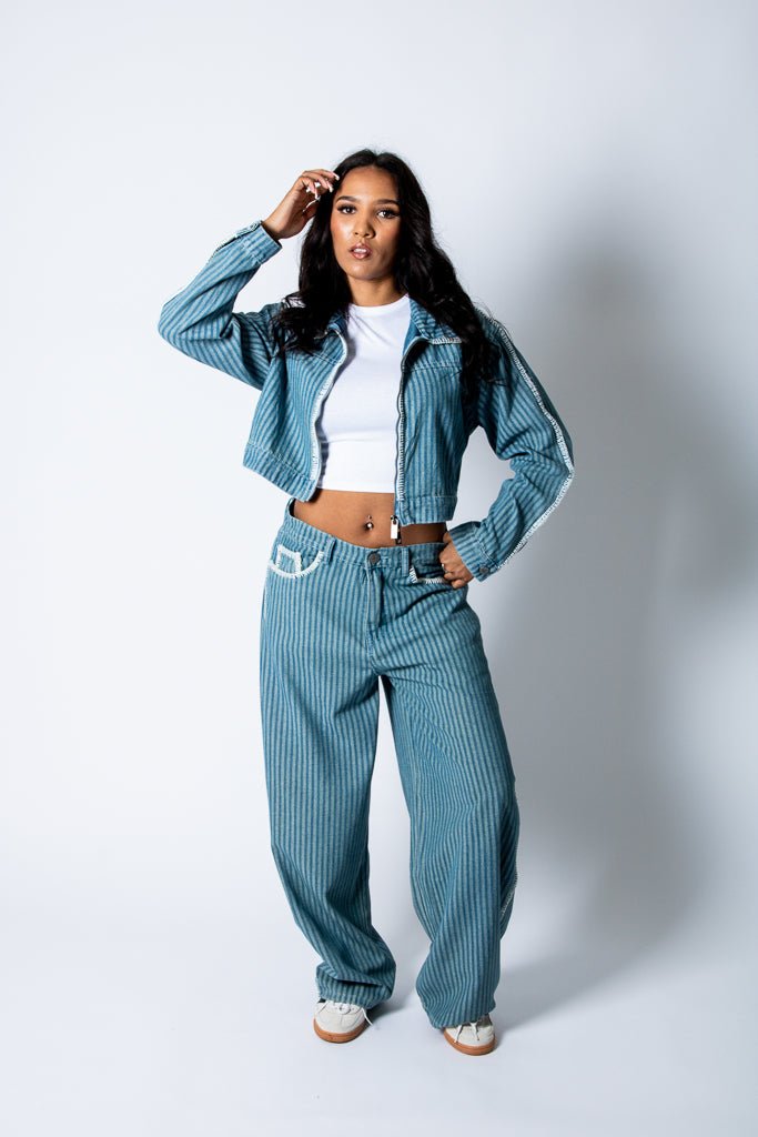 Blue Baggy Pinstripe Jeans - Liquor n Poker