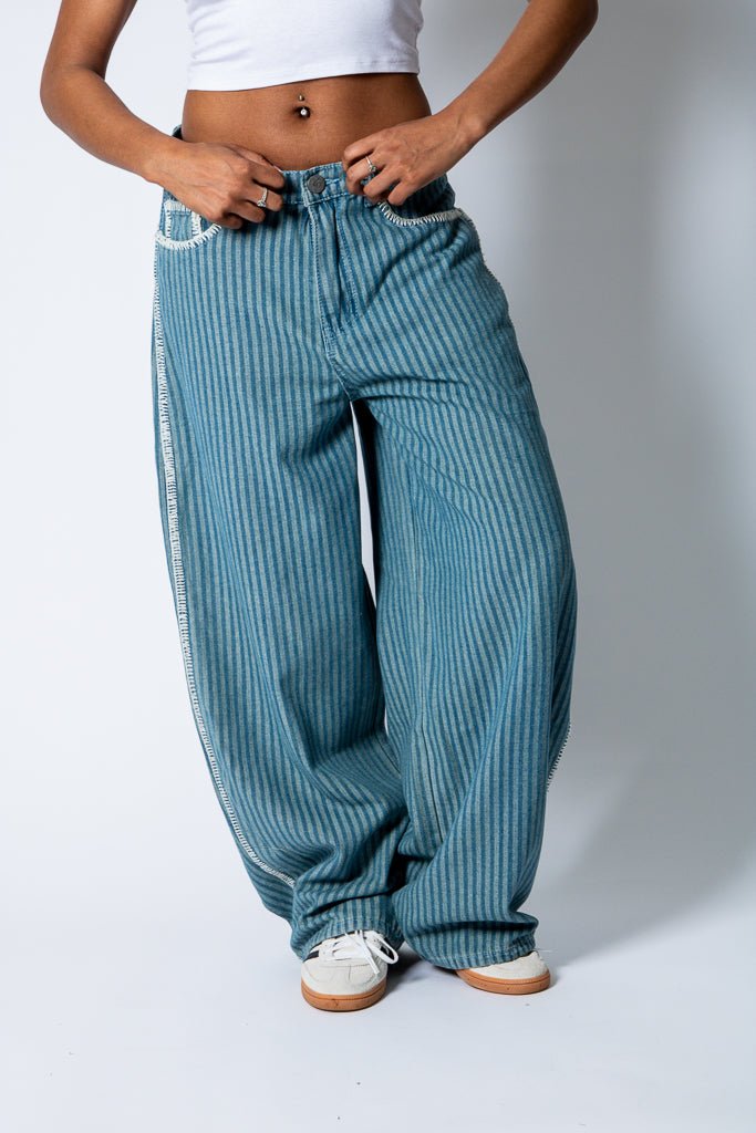 Blue Baggy Pinstripe Jeans - Liquor n Poker